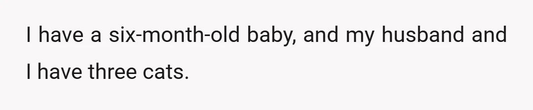 I have a six-month-old baby, and my husband and I have three cats.