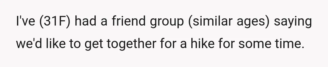 I've (31F) had a friend group (similar ages) saying we'd like to get together for a hike for some time.