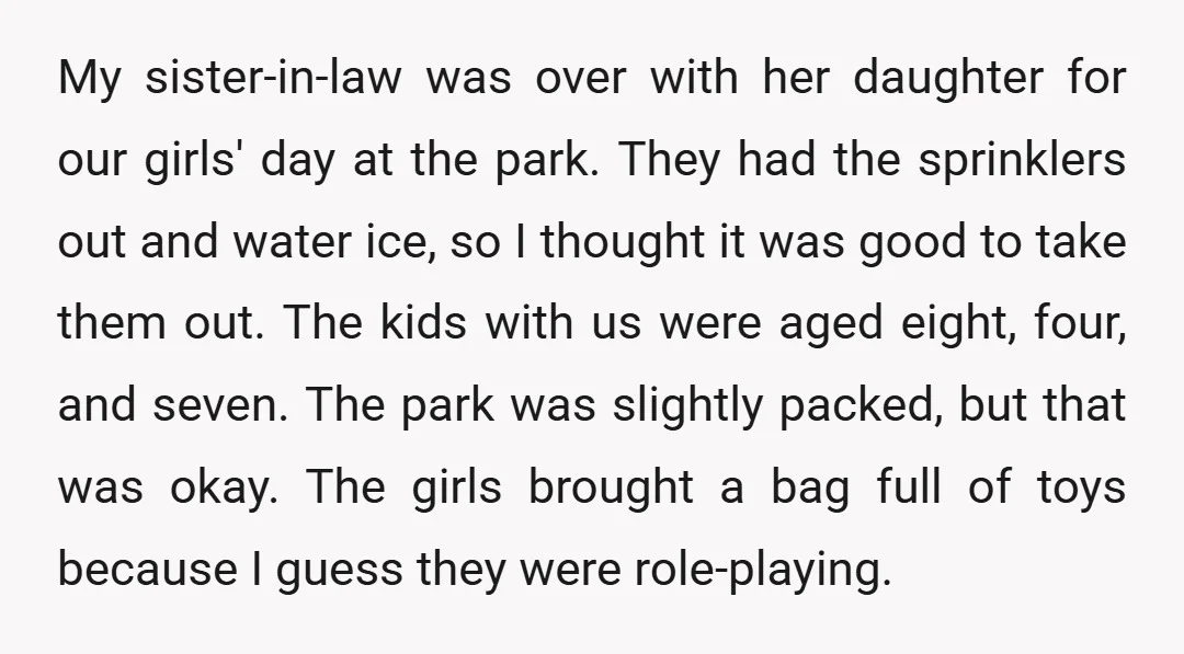 My sister-in-law was over with her daughter for our girls' day at the park. They had the sprinklers out and water ice, so I thought it was good to take...