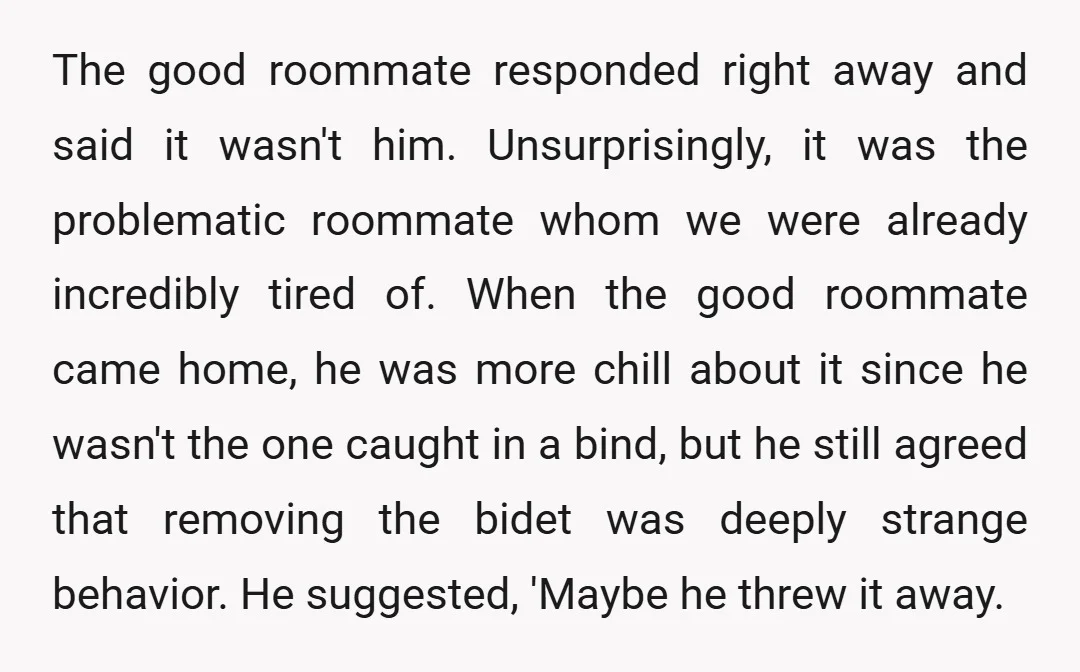 The good roommate responded right away and said it wasn't him. Unsurprisingly, it was the problematic roommate whom we were already incredibly tired of. When the good roommate came home,...