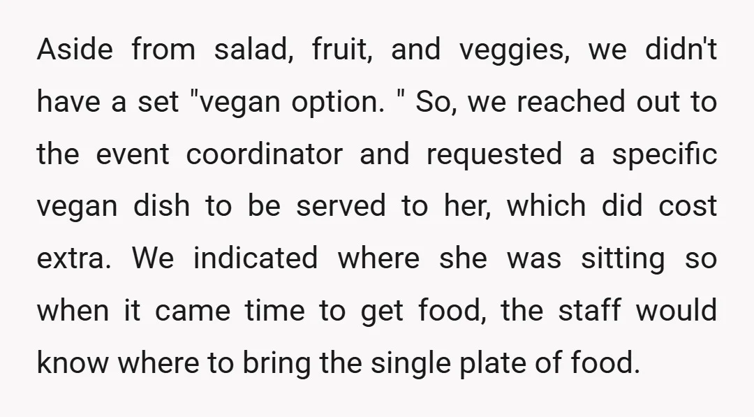 Aside from salad, fruit, and veggies, we didn't have a set "vegan option. " So, we reached out to the event coordinator and requested a specific vegan dish to be...