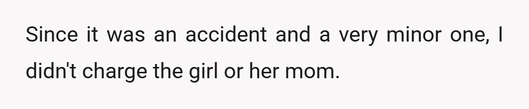 Since it was an accident and a very minor one, I didn't charge the girl or her mom.