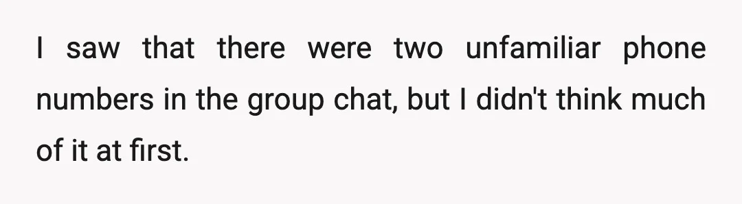 I saw that there were two unfamiliar phone numbers in the group chat, but I didn't think much of it at first.