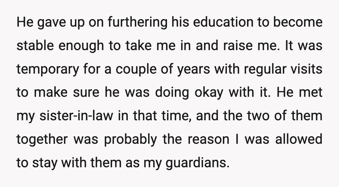 He gave up on furthering his education to become stable enough to take me in and raise me. It was temporary for a couple of years with regular visits to...