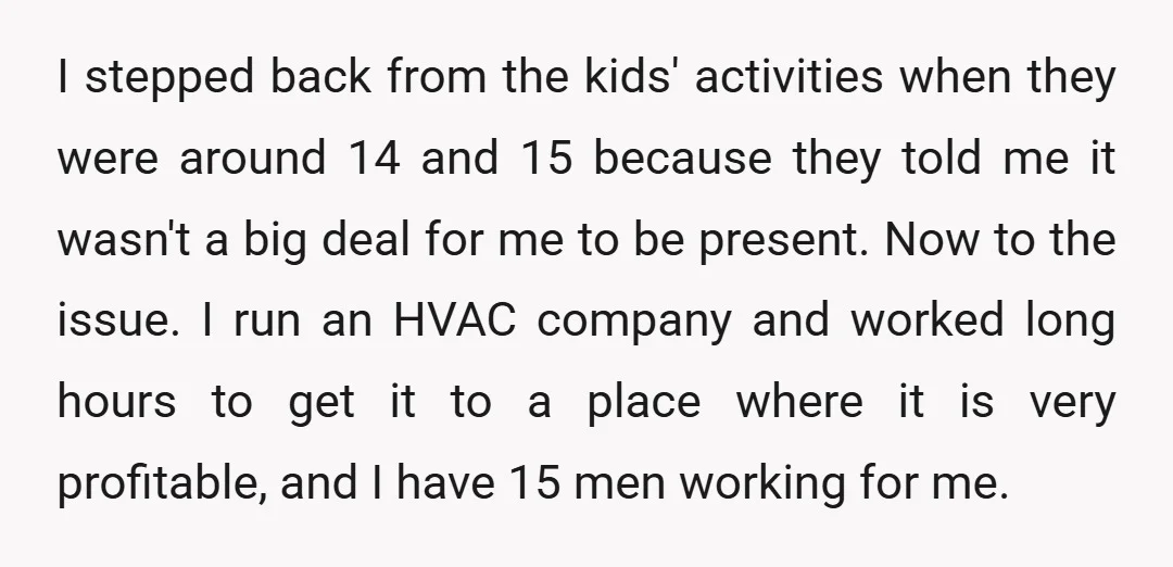 I stepped back from the kids' activities when they were around 14 and 15 because they told me it wasn't a big deal for me to be present. Now to...