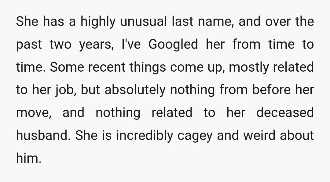 She has a highly unusual last name, and over the past two years, I've Googled her from time to time. Some recent things come up, mostly related to her job,...