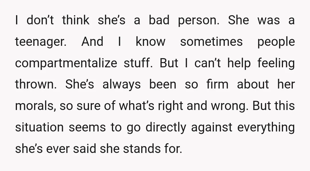After the hangout, I brought it up. I told her it made me uncomfortable, and that it felt kind of predatory. She said that, yes, she knows it was, but...