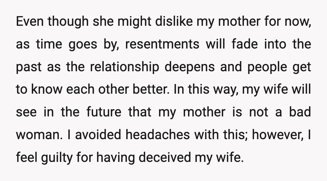 Even though she might dislike my mother for now, as time goes by, resentments will fade into the past as the relationship deepens and people get to know each other...