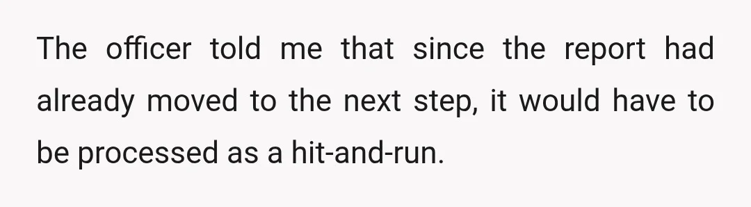 The officer told me that since the report had already moved to the next step, it would have to be processed as a hit-and-run.