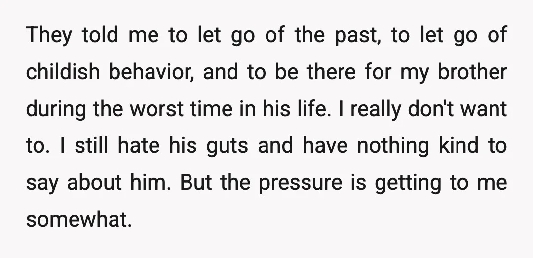 They told me to let go of the past, to let go of childish behavior, and to be there for my brother during the worst time in his life. I...