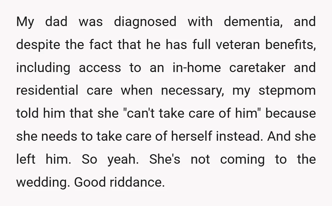 My dad was diagnosed with dementia, and despite the fact that he has full veteran benefits, including access to an in-home caretaker and residential care when necessary, my stepmom told...