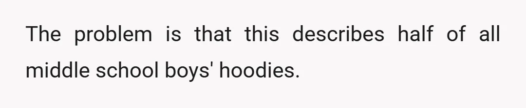 The problem is that this describes half of all middle school boys' hoodies.
