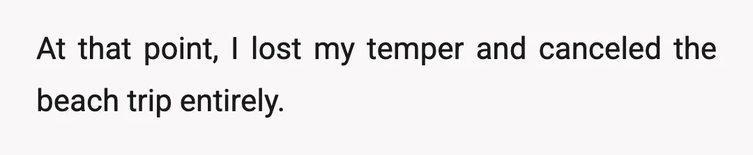 At that point, I lost my temper and canceled the beach trip entirely.