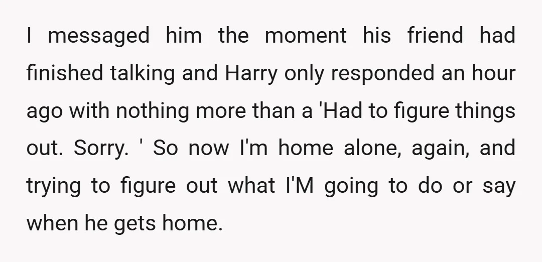 I messaged him the moment his friend had finished talking and Harry only responded an hour ago with nothing more than a 'Had to figure things out. Sorry. ' So...