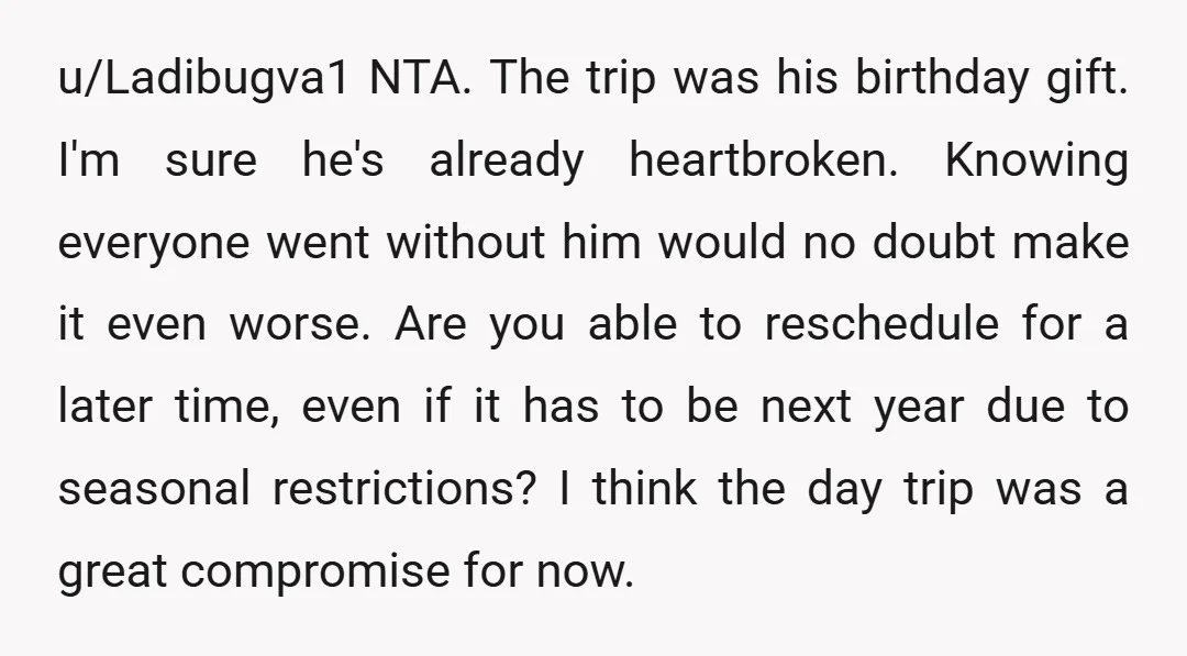 u/MrsAxe78 Hard NTA, your totally right to cancel under these circumstances & you came up with a fun alternative that the birthday boy could enjoy and still include everyone else,...