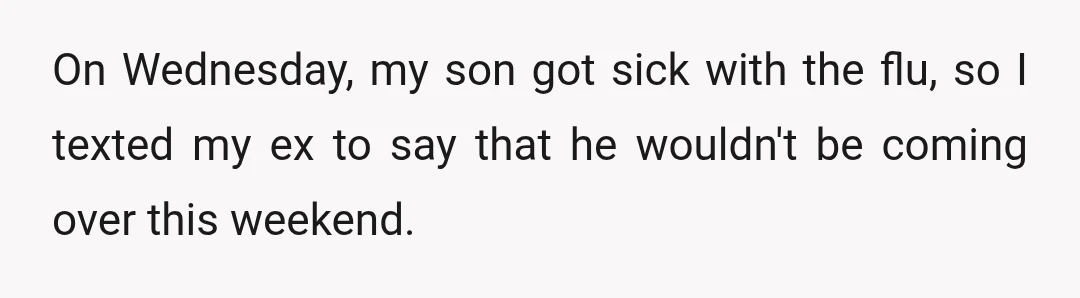 On Wednesday, my son got sick with the flu, so I texted my ex to say that he wouldn't be coming over this weekend.