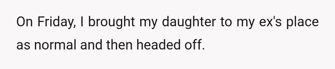 On Friday, I brought my daughter to my ex's place as normal and then headed off.