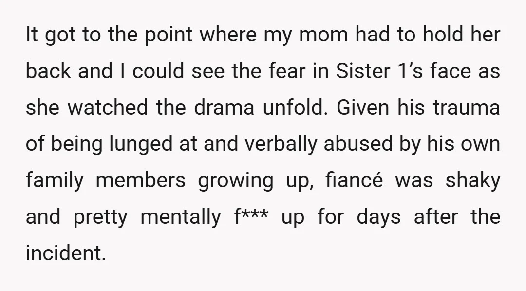 It got to the point where my mom had to hold her back and I could see the fear in Sister 1’s face as she watched the drama unfold. Given...