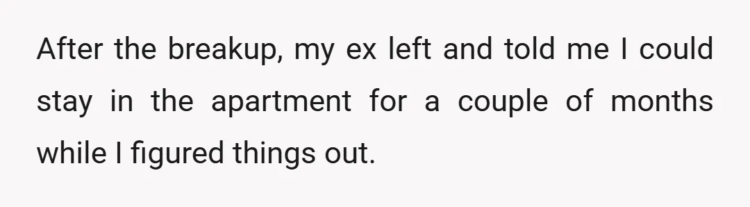 After the breakup, my ex left and told me I could stay in the apartment for a couple of months while I figured things out.