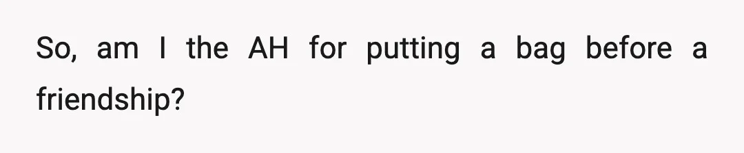 So, am I the AH for putting a bag before a friendship?