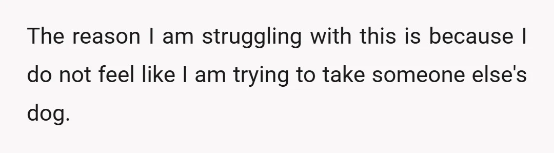 The reason I am struggling with this is because I do not feel like I am trying to take someone else's dog.