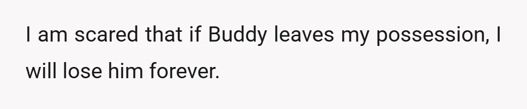 I am scared that if Buddy leaves my possession, I will lose him forever.