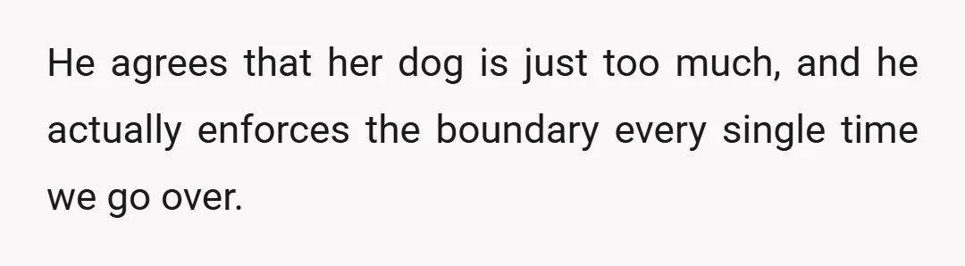 He agrees that her dog is just too much, and he actually enforces the boundary every single time we go over.