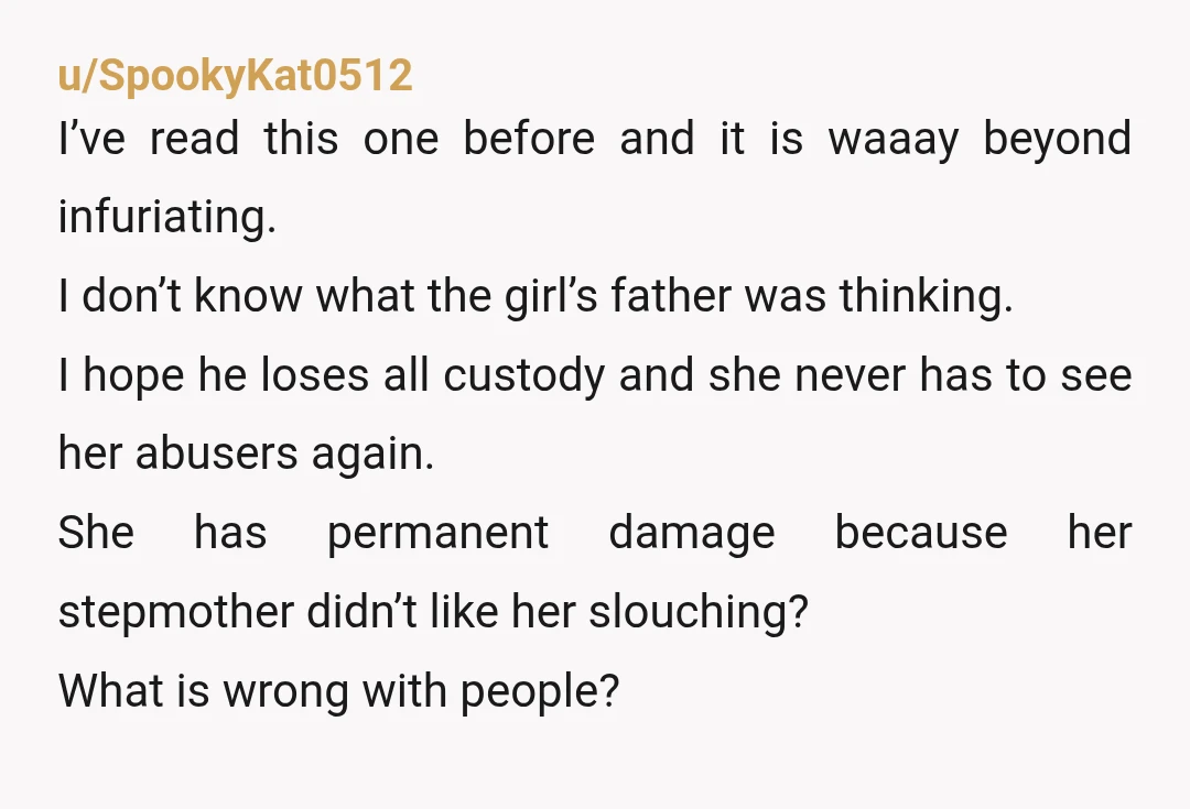 u/SpookyKat0512 I’ve read this one before and it is waaay beyond infuriating. I don’t know what the girl’s father was thinking. I hope he loses all custody and she never...
