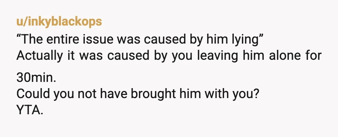 u/shooks838 YTA - you imply that he has the brain development of a preschooler. That age isn’t allowed to stay home alone. Not for an hour. Not for 30 mins....