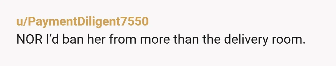 u/PaymentDiligent7550
NOR I’d ban her from more than the delivery room.