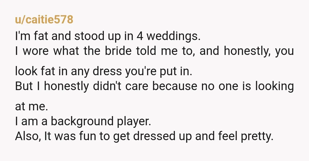 u/small-black-cat-290 Given that you did give them an option and she chose to let you pick, and the process has been difficult from the start in picking a dress that...