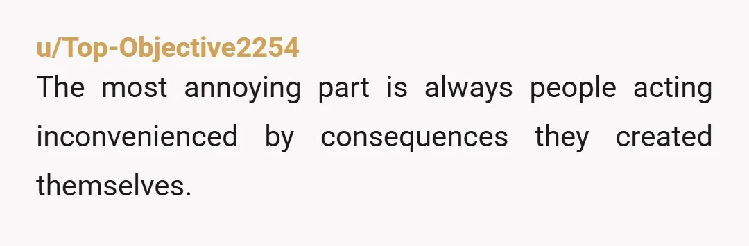 u/Top-Objective2254
The most annoying part is always people acting inconvenienced by consequences they created themselves.