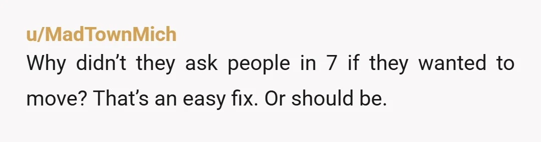 u/MadTownMich
Why didn’t they ask people in 7 if they wanted to move? That’s an easy fix. Or should be.