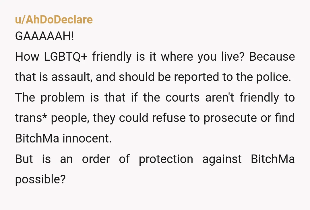 u/PandaFaceLucy
Please report it.
It's assault.
As another mum of a trans teen, much love to you and your daughter.