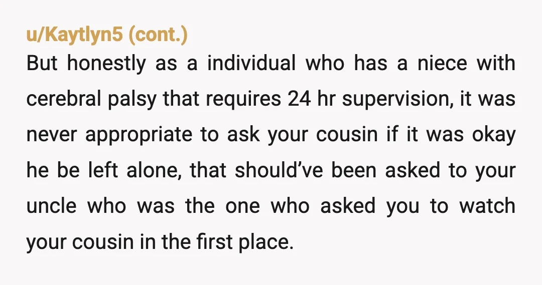 u/Beneficial-Guess2140 YTA, you should have taken him with you, or just waited to go to the store. He’s essentially a preschooler and while he’s physically an adult, he’s not capable...