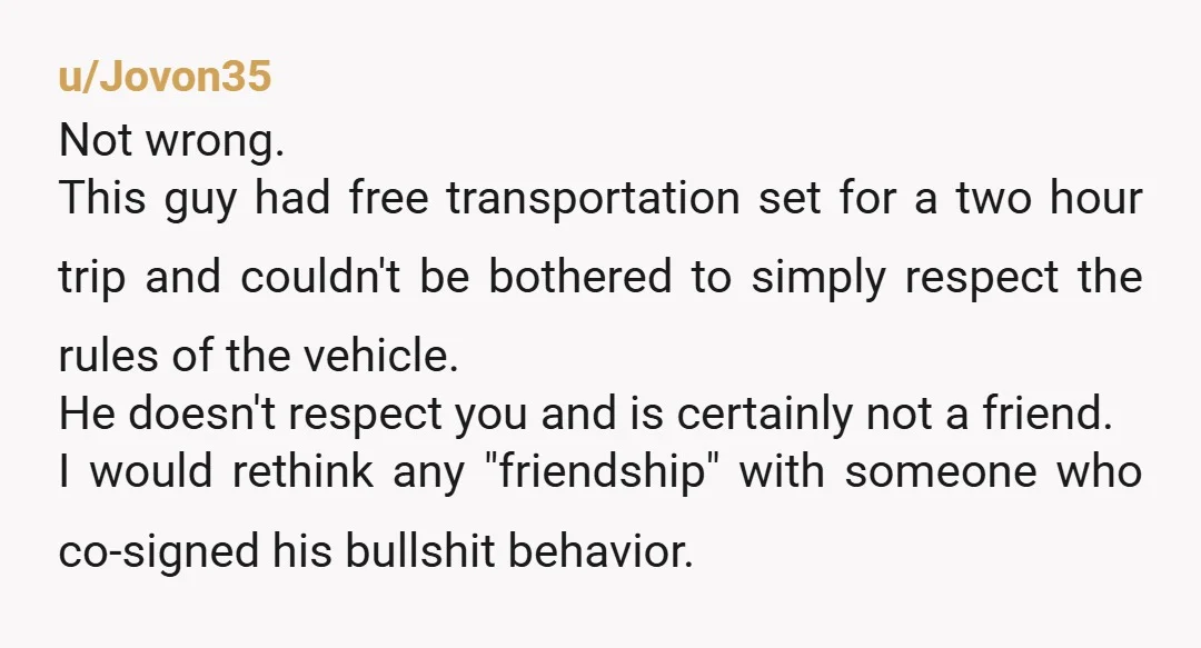 u/zxylady
Not wrong.
Your car, your rules.
Plus, eeewwww...
Why should everyone else be exposed to cancer to make 1 person feel better?