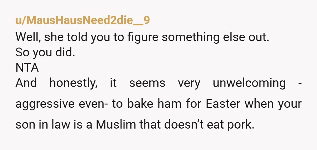 u/Sad-Lavishness-4334 NTA. She said to figure it out,which yall did. Y’all went and got burgers as a family. If she expected y’all to sit uncomfortably and just eat side, that’s...