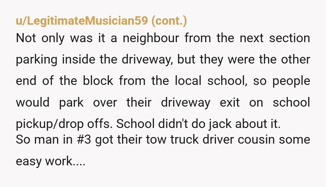 u/Orsombre NTA. Take his plate number. If there is a next time, have the car towed. Contact the tenants at a better time, apologize to have woken them at night...