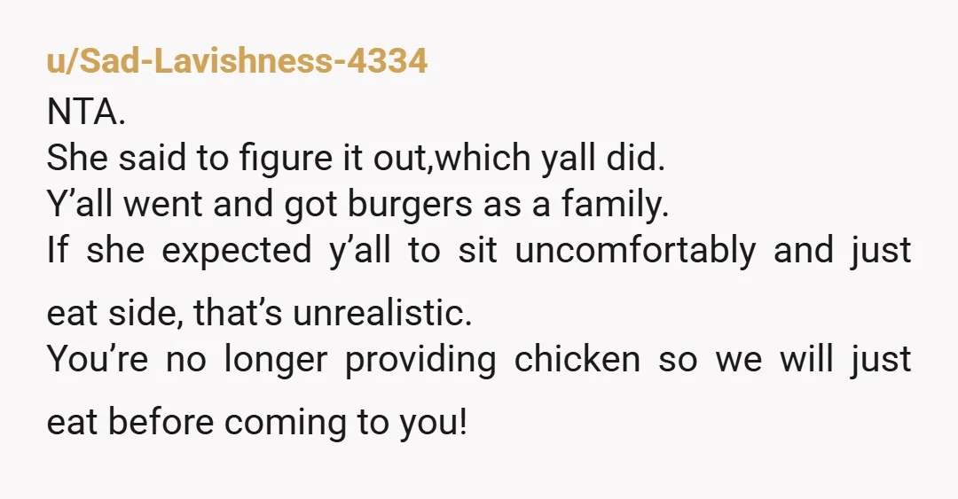 u/Feisty_Sort_9808
NTA - Your mom needs to learn when you play stupid games you win stupid prizes.
Nice job not buying into her passive aggressive drama.