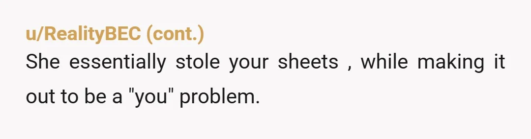 u/Halflingdrama NTA Ima petty girl, so I'd take some of her sheets and just toss them out. If she notices, just tell her to get over it and she can...
