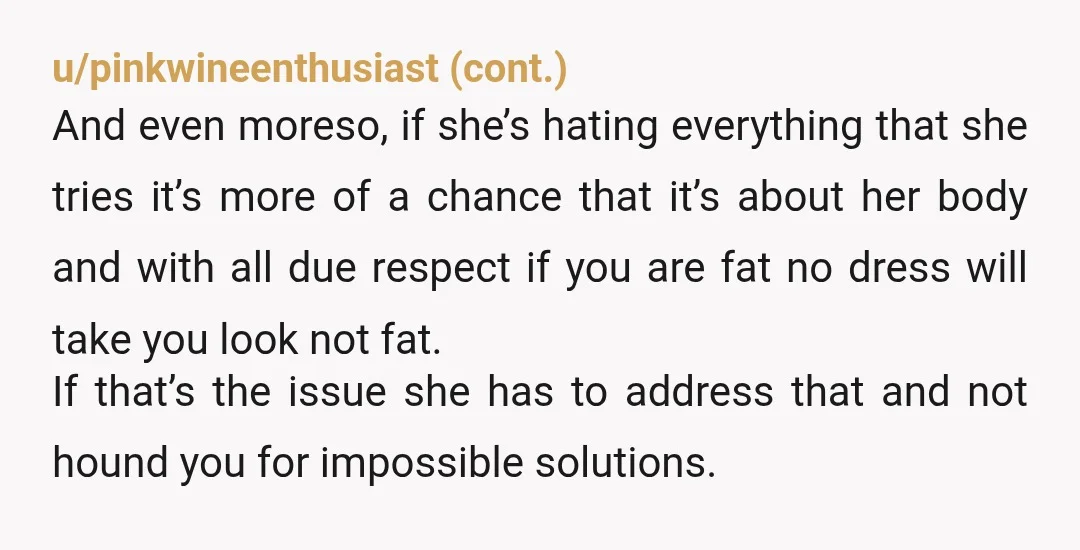 u/Busy_Quantity_3644 NTA. You gave them the choice and they chose to let you pick the dress (including the person complaining) and then did the 'not like that' meme but in...