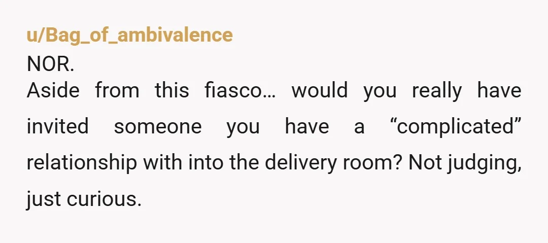 u/Various-Weird-412
NOR!! Why would she even think she’d be in the delivery room in the first place?