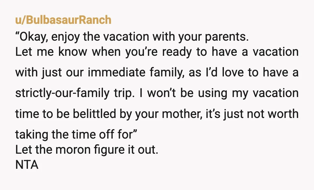 u/Impressive_Yam_7224 Definitely NTA but your husband is!!! He prioritises having his hellacious parents and siblings over your comfort The problem now is because he has started doing this they will...