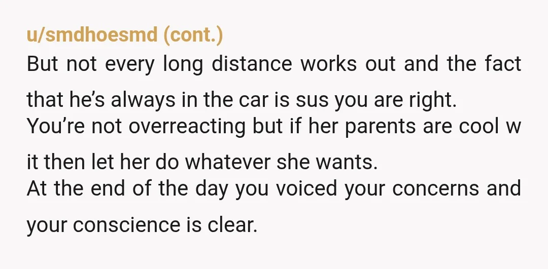 u/redzonefailure You're not going to be able to get them to see past the BS until he ghosts her after she gets back once he's had his fun. Just resist...