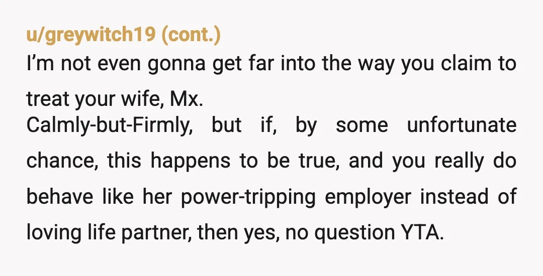 Stop with the moralizing and sympathize with your wife who goofed a meal.