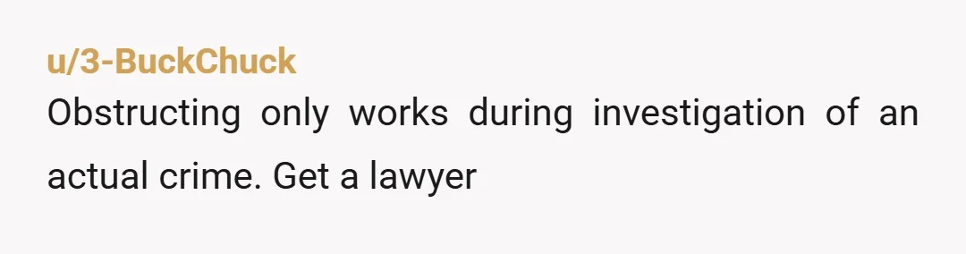 u/3-BuckChuck
Obstructing only works during investigation of an actual crime. Get a lawyer
