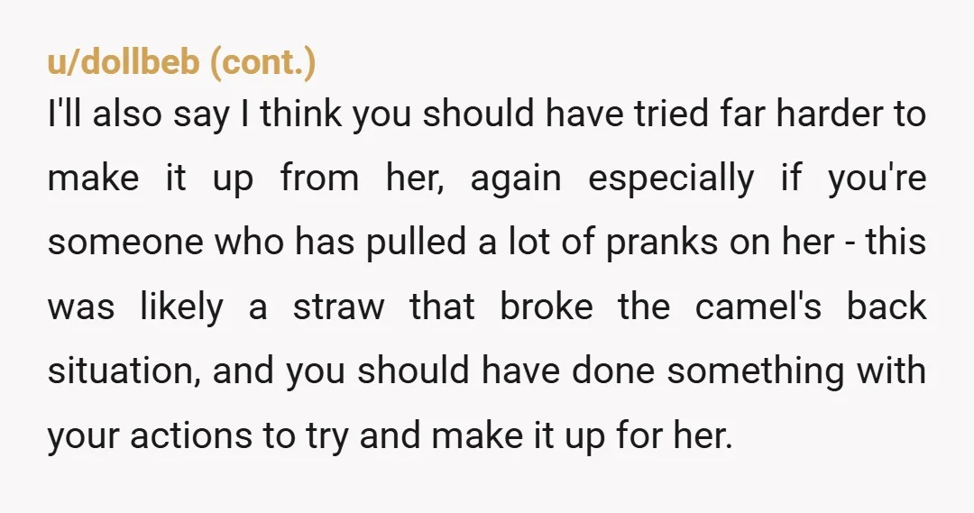 u/vance_mason YTA. Apologies are not about the person making the apology, they're about the wronged party. You tried to rush the process because you felt bad. You tried making her...