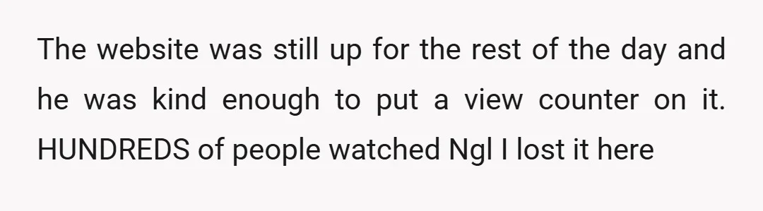 The website was still up for the rest of the day and he was kind enough to put a view counter on it. HUNDREDS of people watched Ngl I lost...