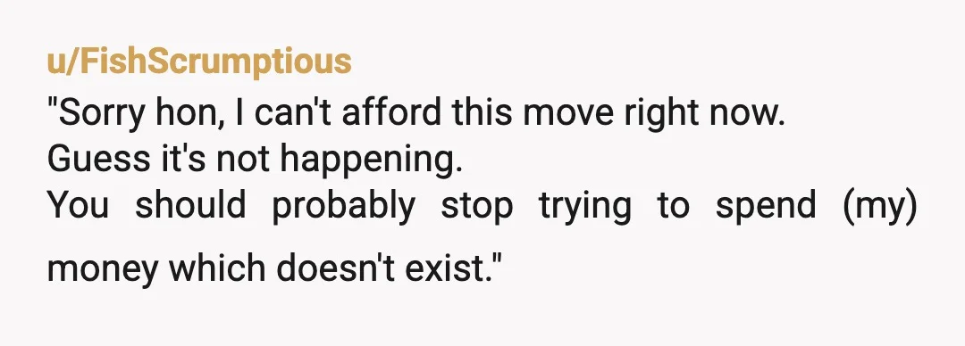 u/Crowlady77
NTA his company is paying for the move, it makes no sense for you to pay for part of it.