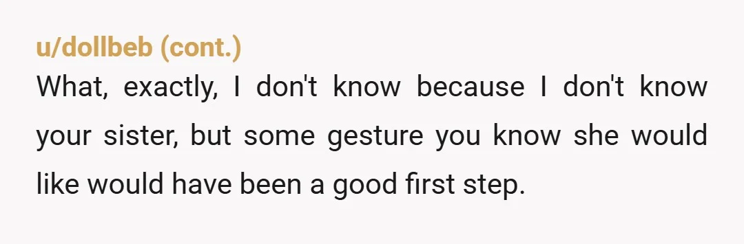 u/swest320 YTA. sorry means nothing, really. Probably what she would've liked more than that was a demonstration of personal growth. Have you changed at all from this experience? I don't...